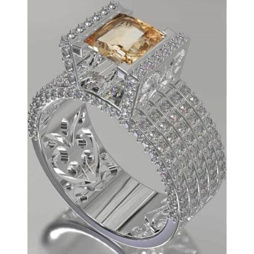 Luxury Full Crystal With Square Champagne Zircon Womens Ring Engagement Party Hand Jewelry Girls Accessories