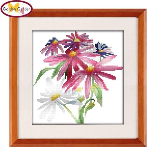 GG Daisy Flower Stamped Cross Stitch Patterns DIY Kits 14CT11CT Needlework Embroidery Set Joy Sunday Cross Stitch for Home Decor