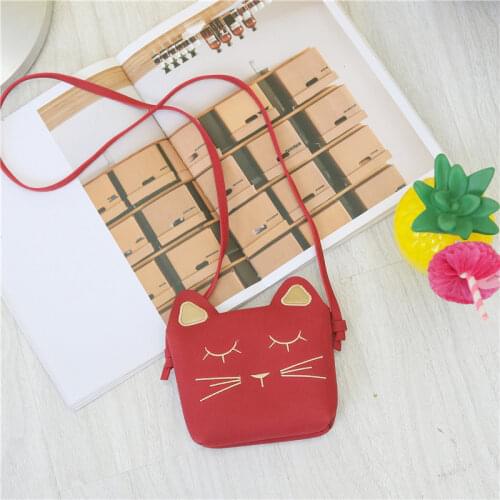 Fashion Childrens Cute Cartoon Messenger Bags Baby Girls Cat Mini Coin Purse Matte Leather Kids Small Shoulder Crossbosy Bag