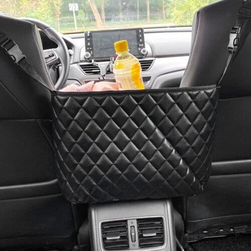 Pu Leather Car Rear Seat Back Storage Bag Hanging Net Pocket Trunk Black bag Organizer Auto Stowing Tidying Interior Accessories