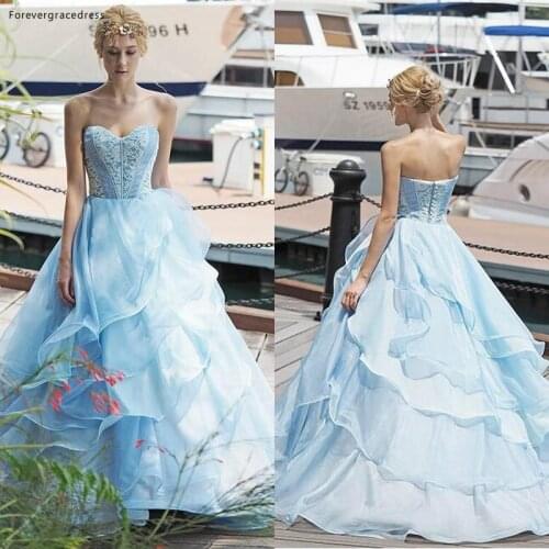 Light Sky Blue Prom Dresses Sweetheart Ruffle Sweet 16 Long Party Dress Event Ball Gown Plus Size vestidos de 16 anos
