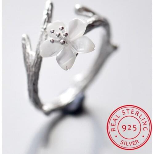 Vintage Female White Natural Jade Ring Real 100% 925 Sterling Silver Wedding Rings For Women Charm Flower Open Engagement Ring