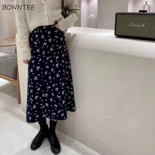 Skirts Women Print High Waist Elegant Fashion All-match Female Knitting Leisure Autumn Loose Mid-calf Temperament Chic BF Style