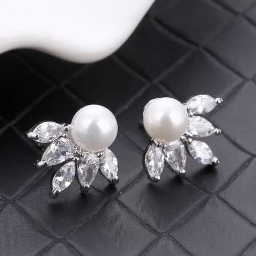 Funny Trendy Cubic Zirconia Rhinestone Small Cute Stud Earring For Women 2020 Punk Silver Plated Luxury Pearl Jewelry Wholesale