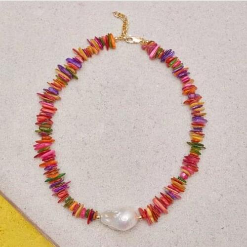 Bohemian Colored Natural Stone Beaded Genuine Pearl Necklace Women Fashion baroque Pearl pendant necklace charm accessories