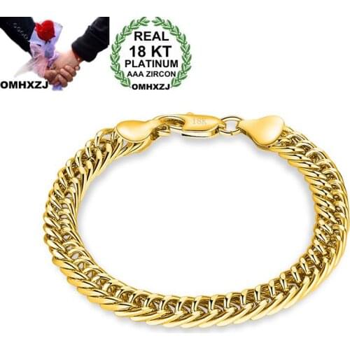 OMHXZJ Wholesale Personality Fashion Unisex Party Wedding Gift Gold Full Lateral Chain 18KT Gold Bracelet BR133