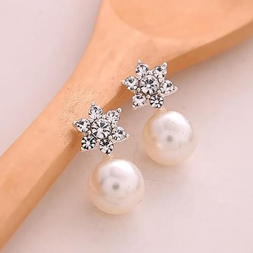 1 Pair Fashion Women Elegants Rhinestone Faux Pearl Ear Stud Earrings Jewelry