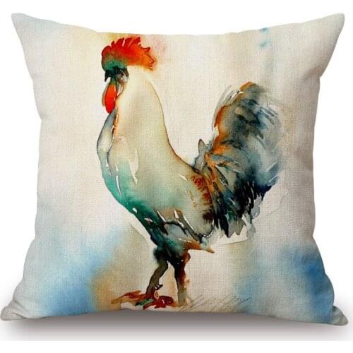 1 piece New INK Painting Retro Cock Pattern Seat hug pillow cover Decorative Home Chair Throw Pillow Case Cotton Linen 45x45cm