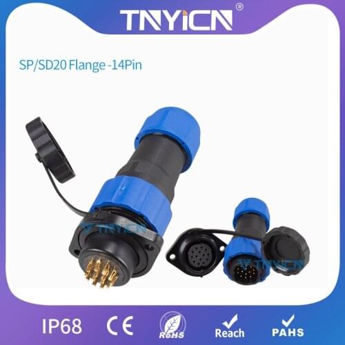 Waterproof Connector IP68 SP/SD20 Flange-14Pin Panel Mount Cable Connectors Wire Connectors Set Dad Mom Led Plug and Socket