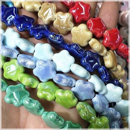 46pcs new porcelain beads ceramic beads accessories loose beads five star shape for men bracelets making size 15mm