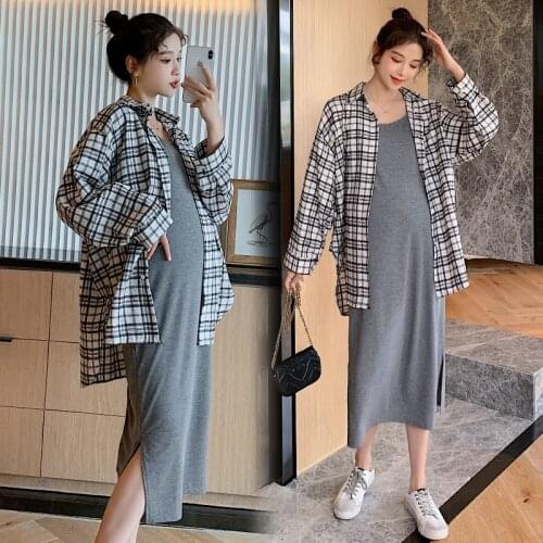 6846# Maternity Clothes Stylish Sweety 2Pcs Maternity Dress Set Clothes for Pregnant Women Pregnant Women Suit