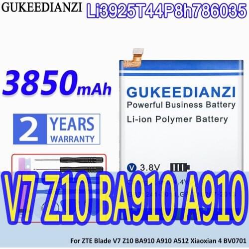 GUKEEDIANZI High Capacity Battery Li3925T44P8h786035 3850mAh For ZTE Blade V7 Z10 BA910 A910 A512 A506 Xiaoxian 4 BV0701 V7 Plus