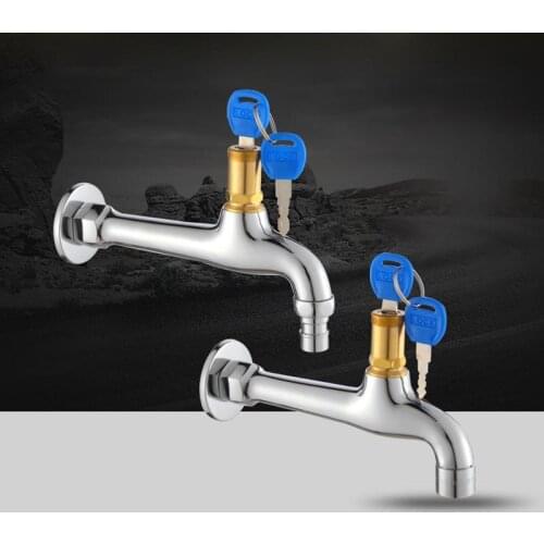 Anti-theft Extended Brass Faucet with Lock and Key 1/2inch Inlet Washing Machine Faucets Cold Water lengthened Tap for Mop Pool