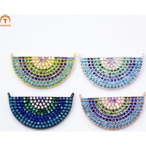 Asa&Tess 25mm Assorted Micro Pave CZ crystal diamonds charms cubic zirconia half round disc double rings pendant connectors