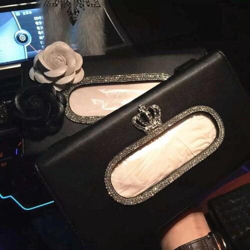Car Crown Crystal Camellia Diamond Car Tissue Box Universal for Sun Visor Hanging Tissue Box Holder Sunshade Case Accessories