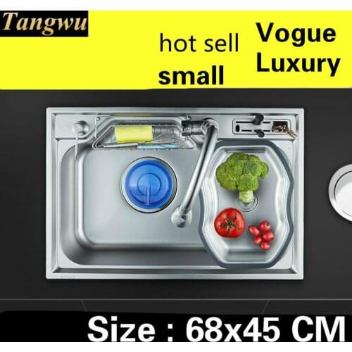 Free shipping Home luxury wash vegetables high capacity mini kitchen single trough sink durable 304 stainless steel 68x45 CM