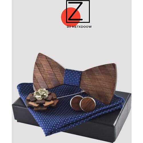 Brand Pocket square Brooch Gravata Tie Decoration Hanky Cufflink Sets Striped Wooden bow tie Ties for Mens Corbatas Para Hombre