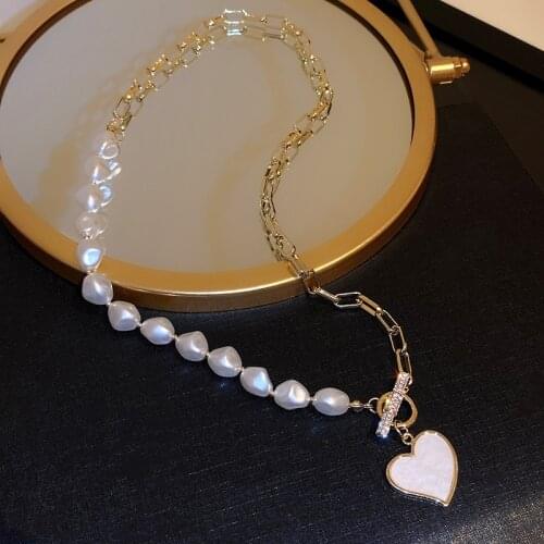 Stainless Steel Chain Luxury Irregular Pearl Heart Pendant Necklace Jewelry OT Clasp Women Collar Necklaces collars