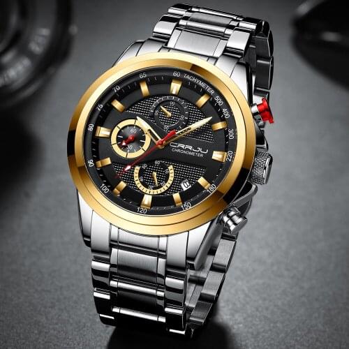 CRRJU Fashion Business Mens Watches Top Brand Luxury Sports Chronograph Waterproof Men Watch Quartz Clock Relogio Masculino