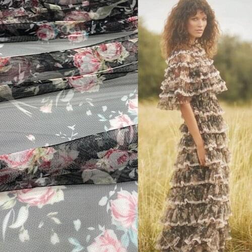 Floral Polyester Digital Printing Fabric Polyester Net Yarn Fashion Textile Sewing Fabric for Dress by Meter Alibaba Express