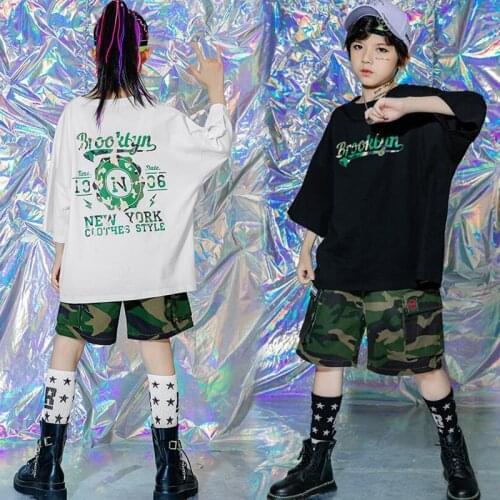 Kids Cool Hip Hop Clothing Oversize Tshirt Camo Shorts Streetwear For Girls Boys Jazz Dance Costumes Stage Wear Clothes