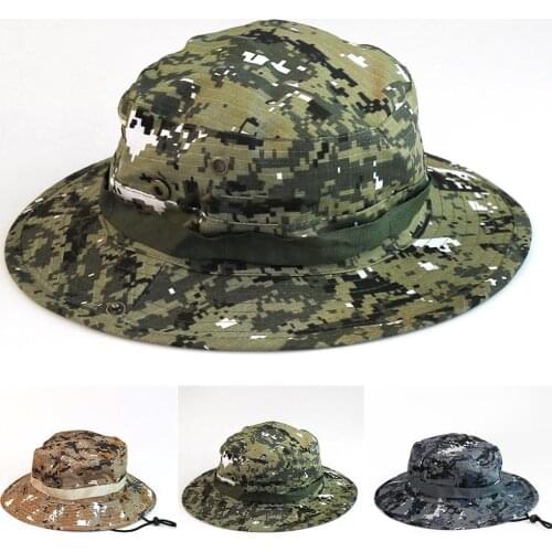 Men Women Sports Boonie Washed Cotton Twill Chin Cord Military Camouflage Hunting Hat Travel Sun Cap Bucket Style Fisherman Hat