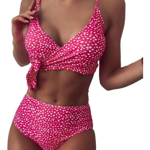 Womens Bikini Set, Sexy Cross Bandage Dot Print Bra and High Waist Panty Swimsuit Two-piece Suit for Vacation Swimming Beach