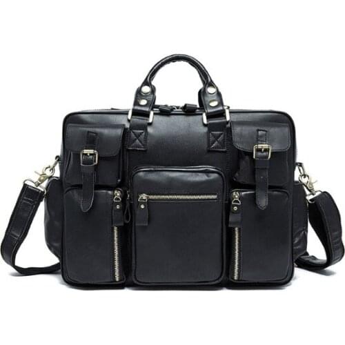 Classic genuine leather cow skin soft travel duffle for men large capacity holdall