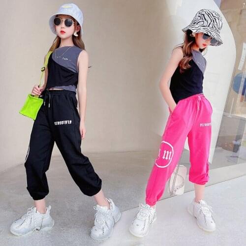 Teenage Girls Hip-hop Suit 2021 Summer Girls Hip Hop Sleeveless Vest Top + Kids Casual Thin Pants 2PCS Kids Dancing Set