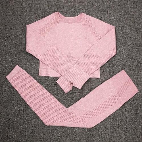 CHRLEISURE Hot Women Seamless Tracksuit Fitness 2 Pieces Set Active Wear Leggings+Shirts/Bra Outfits Skinny Stretch Outwear