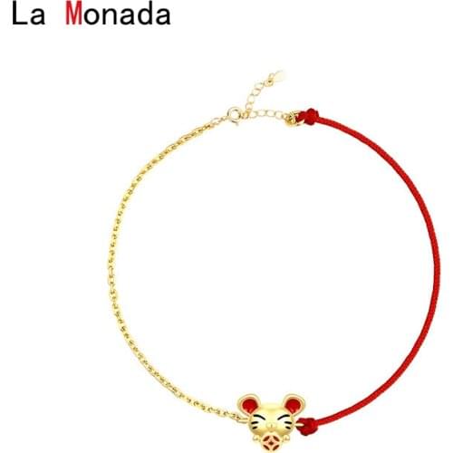 La Monada 925 Sterling Silver Lucky Zodiac Mouse Rat Red Rope Bracelets Red Thread On Hand Line String Bracelets For Women Gold