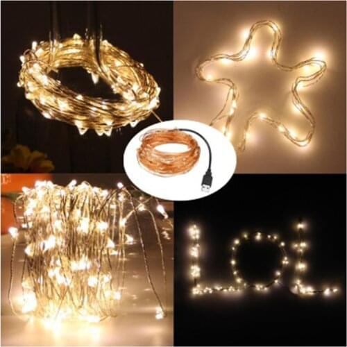 5pcs 1m 2m 3m USB Copper Wire Light String Fairy Garland Navidad Home Decor Christmas Holiday Party Indoor Wedding Decoration