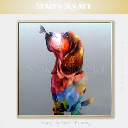 Fashion Design Hand-painted High Quality Colorful Dog Acrylic Painting Kinds of Lovely Dogs Knife Acrylic Painting for Wall Art