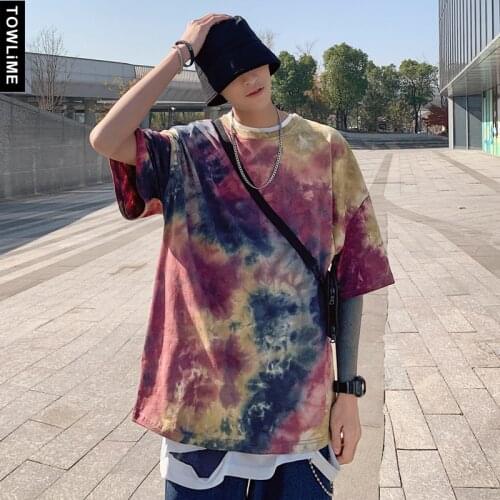 Mens Fashion Tie-Dyed Printed Casual Cotton Short Sleeve T Shirts Korean Hip Hop Tshirt Women Loose Streetwear Pullover Tees