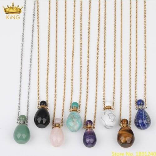 Natural Green Aventurines Perfume Bottle Pendant Necklace Fashion Women Crystal Gold Stainless Steel Bottle Jewelry DSS-269KBBE