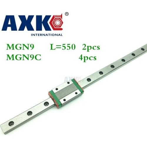 2021 New Cnc Router Parts Linear Rail Axk 2pc 9mm Width Linear Guide Rail 550mm Mgn9 + 4pc Mgn Mgn9c Blocks Carriage For Cnc