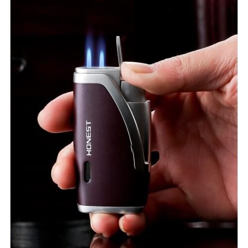 The New Creative Double Straight Flame Gas Lighter Flat Light And Easy To Carry Visible Gas Window Point Cigar Gadgets