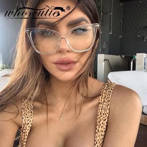 WHO CUTIE Vintage Cat Eye Clear Eye Glasses Frame for Women Transparent Optical Lens Computer Eyeglasses Non Prescription S068