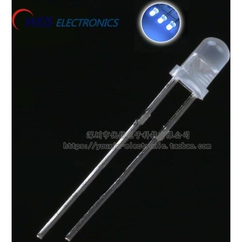 OWEIS 100PCS/LOT 3MM/F3 diffused LED White Turn White LED ROUND HEAD SUPER LIGHT Short Leg DROPSHIPPING