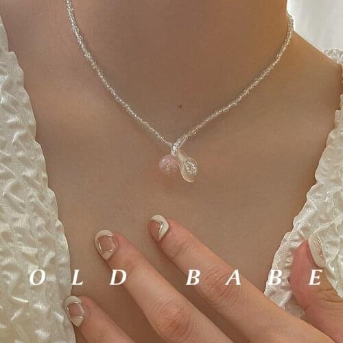 Old Babe Flower Handmade String Bead Necklace Female Ins Retro Gentle Clavicle Necklace Special-Interest Design Retro