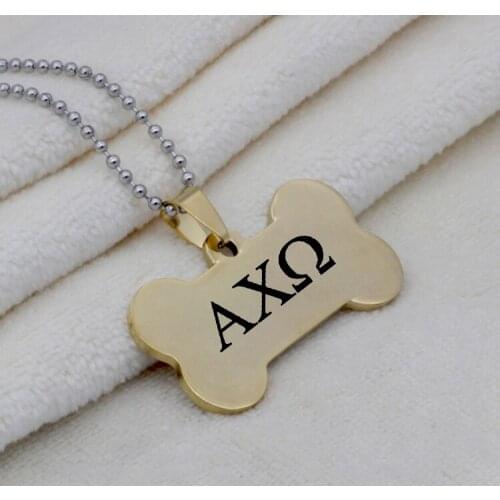 Unisex Stainless Steel Necklaces Greek Letter Alpha Chi Omegas Bone Necklace Jewelry Accept Drop Shipping YP4228