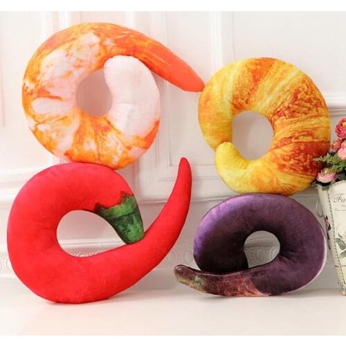 3D Shrimp Eggplant U Shaped Cushion Stuffed Plush Neck Travel Home Bed Toy Soft Baby Kids Toys for Children Girls Boys Birthday