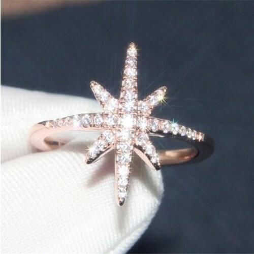Size 5-10 Fashion Jewelry 925 Sterling Silver&Rose Gold Fill Pave White Clear AAAA Cubic Zircon Women Wedding Snowflake Ring