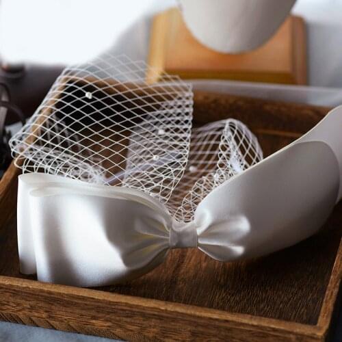 Mesh Cover satin bow hairbands franch style women Hair wear royal lady hat wedding
