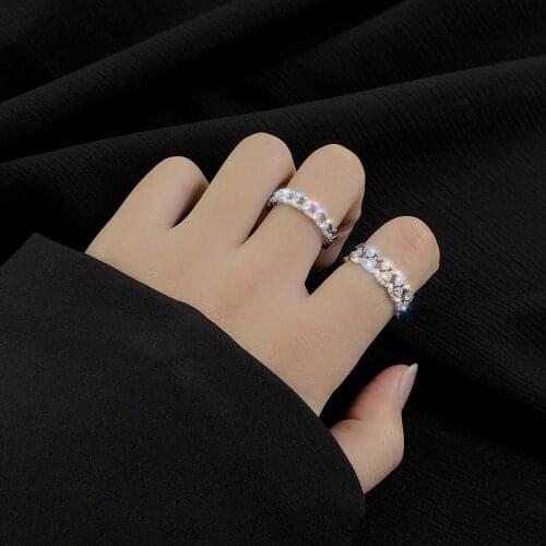 Korean Luxury Bling Crystal Couple Ring Punk Twisted Chain Adjustable Open Rings for Women Men Lovers' Jewelry Gift