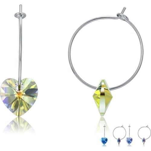 ZEMIOR 100% 925 Sterling Silver Earrings For Women Multicolor Heart Austria Crystal Hoop Earring Fine Jewelry Romantic Gift