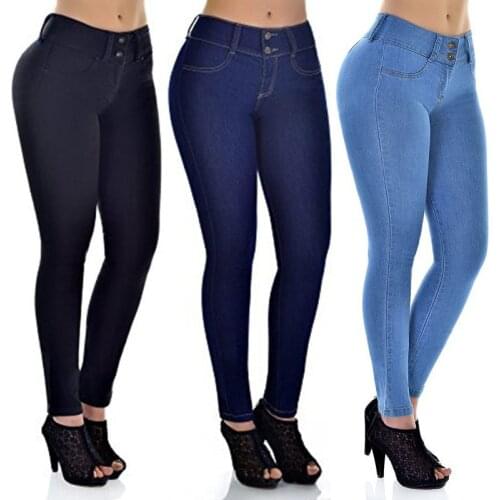 Strech Jeans Woman High Waist Skinny Stretch Pants for Women Femme Ladies Tejanos Pantalon Vaquero Black Blue Denim Jeans 2020