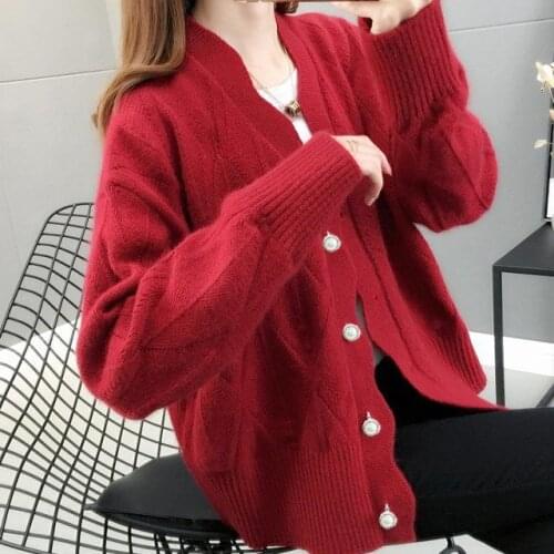 Women 2020 Spring Autumn Casual Solid Color Cropped Knit Sweater Female Long Sleeve Cardigan Outerwear Thick Knitwear Tops J22