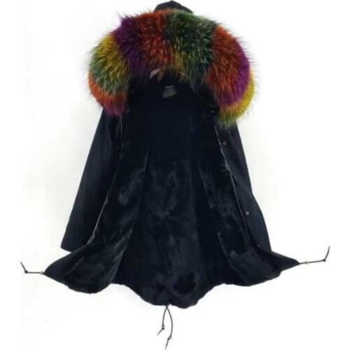 2020 new fashion women genuine raccoon fur collar hooded coat long parkas winter jacket with thick real faux fur lining