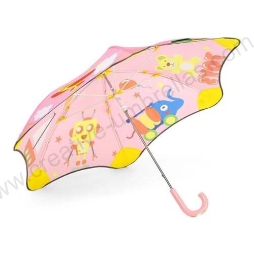 Baby animal cartoon plum blossom round rose umbrella anti-thunder windproof safe&environmental protecting children neon parasol